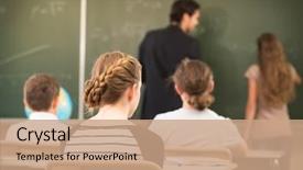  Presentation with math students - Slide set consisting of teacher standing while math lesson background and a coral colored foreground