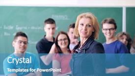  Presentation with students - Audience pleasing PPT layouts consisting of teacher standing with her students backdrop and a teal colored foreground