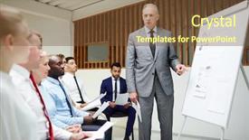  Presentation with managers - Beautiful PPT layouts featuring teacher strategy - mature professor teaching young managers backdrop and a tawny brown colored foreground