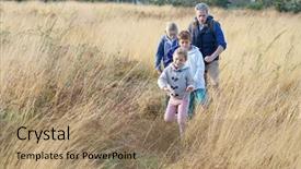  Presentation with nature countryside - Beautiful slide set featuring teacher taking kids to countryside to explore nature backdrop and a coral colored foreground
