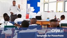  Presentation with school elementary - Presentation design featuring teacher teaching an elementary school background and a ocean colored foreground