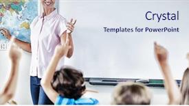  Presentation with school kids - Slide set with teacher teaching kids in classroom background and a  colored foreground
