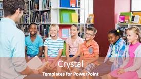  Presentation with kids in school - Amazing slides having teacher teaching kids in library backdrop and a coral colored foreground