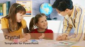  Presentation with creative teaching - Cool new theme with teacher teaching painting to elementary backdrop and a coral colored foreground