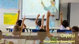  Presentation with teaching - Theme featuring teacher teaching schoolchildren using projector background and a tawny brown colored foreground