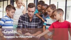  Presentation with teaching - Beautiful PPT theme featuring teacher teaching schoolkids in library backdrop and a violet colored foreground