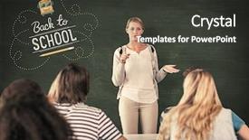  Presentation with students walking to class - Beautiful presentation theme featuring teacher teaching students in class backdrop and a dark gray colored foreground