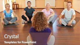 Presentation with group fitness - Audience pleasing PPT theme consisting of teacher training - fitness coach giving group yoga backdrop and a tawny brown colored foreground