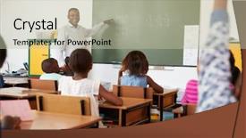  Presentation with elementary school - Amazing PPT layouts having teacher using chalkboard backdrop and a mint green colored foreground