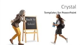  Presentation with welcome back 2020 - Theme enhanced with teacher-welcoming-a-schoolgirl-back background and a white colored foreground
