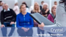  Presentation with elderly - Presentation theme featuring teacher-with-a-folder background and a teal colored foreground