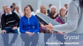  Presentation with elderly - Presentation featuring teacher-with-a-folder background and a ocean colored foreground