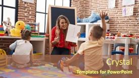  Presentation with maths - Presentation theme consisting of teacher-with-boy-and-girl background and a coral colored foreground