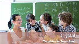  Presentation with dance teacher and children - Beautiful slide deck featuring teacher with children in classroom backdrop and a  colored foreground