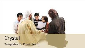  Presentation with teacher - Amazing slide deck having teacher with children using laptop backdrop and a coral colored foreground