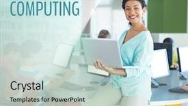  Presentation with class - Slide set featuring teacher with class in computer background and a soft green colored foreground