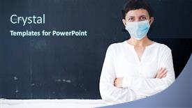  Presentation with face mask - Colorful PPT theme enhanced with teacher-with-face-mask-welcoming backdrop and a tawny brown colored foreground