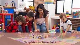  Presentation with maths - PPT theme consisting of teacher-with-group-of-boys background and a coral colored foreground