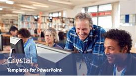  Presentation with computers - Amazing slide set having teacher-with-group-of-mature backdrop and a ocean colored foreground