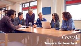  Presentation with college students - Audience pleasing slide deck consisting of teacher-with-group-of-mature backdrop and a coral colored foreground