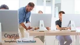  Presentation with public works students - Presentation consisting of teacher with group of students background and a coral colored foreground
