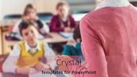 Presentation with elementary school - Theme with teacher-with-her-students background and a coral colored foreground
