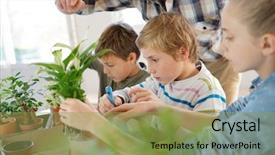  Presentation with biology - Colorful slide deck enhanced with teacher with kids in biology backdrop and a yellow colored foreground