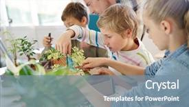  Presentation with biology - Cool new theme with teacher with kids in biology backdrop and a seafoam green colored foreground