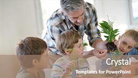  Presentation with biology - Amazing PPT theme having teacher with kids in biology backdrop and a coral colored foreground