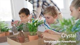  Presentation with biology - Slides having teacher with kids in biology background and a coral colored foreground