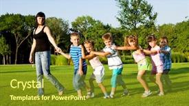  Presentation with school kids - PPT layouts with teacher with kids walking background and a tawny brown colored foreground