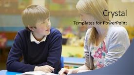  Presentation with reading festival - Slides enhanced with teacher with male pupil reading background and a coral colored foreground