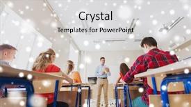  Presentation with education - Cool new theme with teacher with papers or test backdrop and a light gray colored foreground