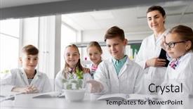  Presentation with science plant - Amazing theme having teacher with plant at biology backdrop and a light gray colored foreground