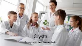  Presentation with plant science - Presentation theme consisting of teacher with plant at biology background and a light gray colored foreground