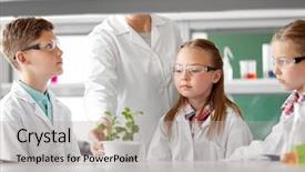  Presentation with science plant - Presentation design with teacher with plant at biology background and a light gray colored foreground