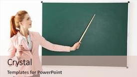  Presentation with pointer - Cool new theme with teacher with pointer beside blackboard backdrop and a lemonade colored foreground