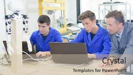  Presentation with robotic - PPT theme enhanced with teacher with robotics students background and a soft green colored foreground