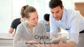  Presentation with student writing teacher - Audience pleasing theme consisting of teacher with student girl writing backdrop and a coral colored foreground