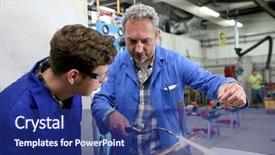  Presentation with metallurgy - Presentation theme consisting of teacher with student in metallurgy background and a navy blue colored foreground