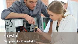  Presentation with teacher and student - Theme enhanced with teacher with student in technology background and a violet colored foreground