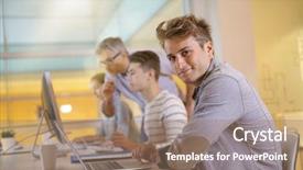  Presentation with apprenticeship - PPT theme consisting of people 18 - teacher with students in apprenticeship background and a coral colored foreground