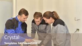  Presentation with ceramic - PPT theme having teacher with students using ceramic saw background and a coral colored foreground