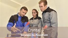  Presentation with ceramic - Presentation theme with teacher with students using ceramic saw background and a coral colored foreground