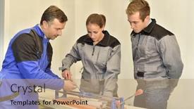  Presentation with ceramic - Audience pleasing presentation theme consisting of teacher-with-students-using-ceramic backdrop and a coral colored foreground