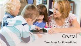  Presentation with elementary school - Slide set featuring teacher with students using digital background and a lemonade colored foreground