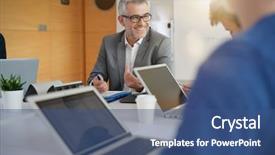  Presentation with students - Theme with teacher with students working aroung background and a  colored foreground