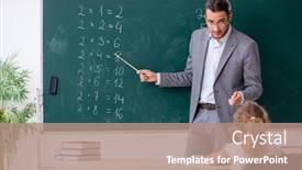  Presentation with classroom - Beautiful presentation design featuring arithmetic - teacher with young girl backdrop and a coral colored foreground