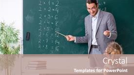  Presentation with classroom - Slide set featuring teacher-with-young-girl background and a coral colored foreground
