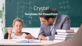  Presentation with classroom - Beautiful theme featuring teacher-with-young-girl backdrop and a ocean colored foreground